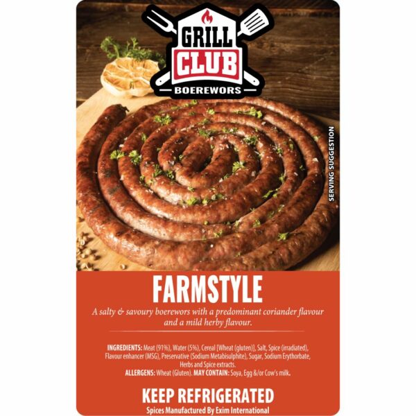 Grill Club Farmstyle Boerewors Retail Labels (440/roll) - exim.co.za